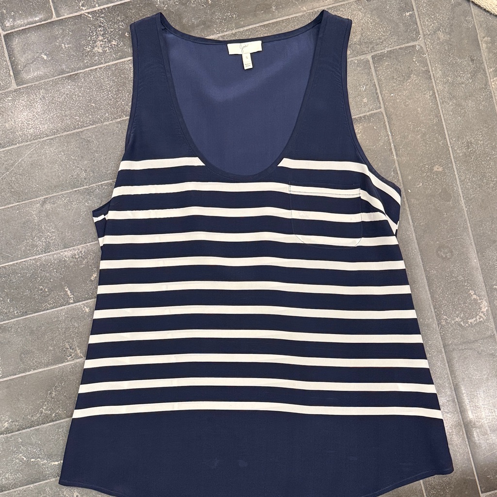 Joie - Navy And White Striped Silk Tank Top - Small